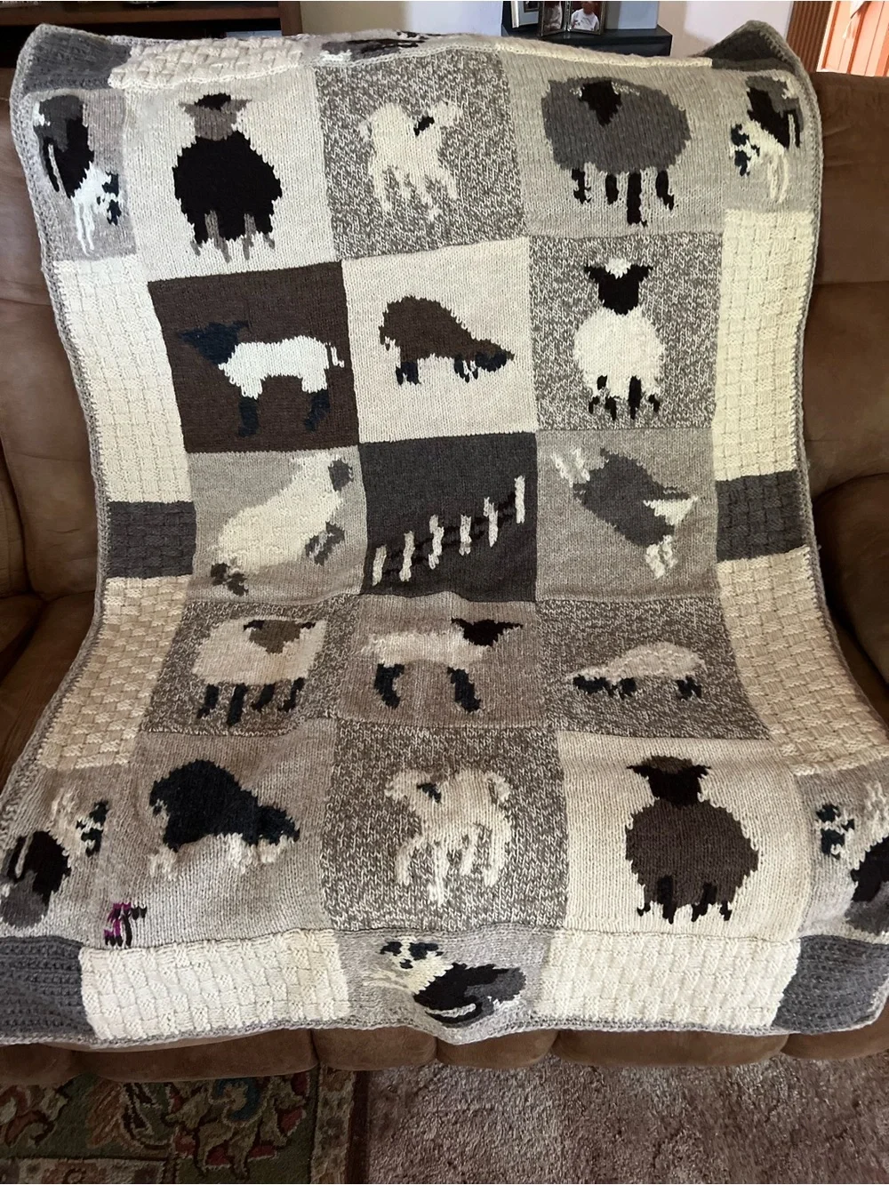 Handmade Sheep & Border Collie Wool Blanket/ Afghan Fleece Lined Peruvian Wool